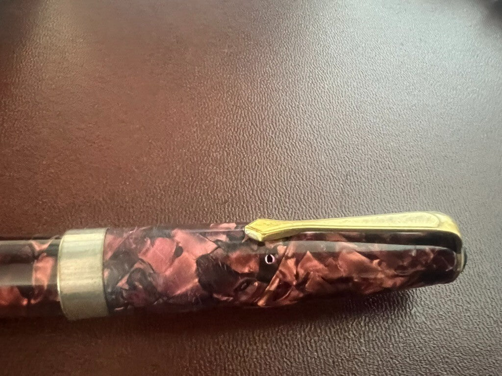 Stylo-Plume Stylo à Plume Celluloid Bordeaux Avec Bouton de Bas Écrit Vintage
