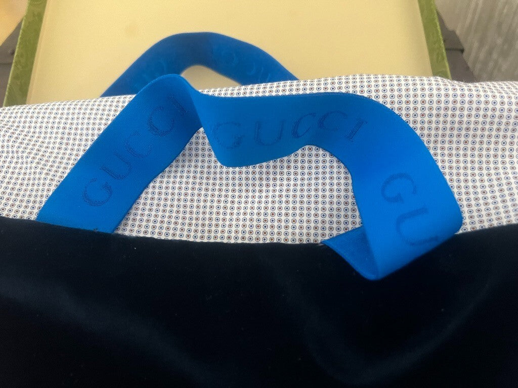 🔴 GUCCI sacca anti polvere borsa scarpe da viaggio velluto blu 39 cm NOS