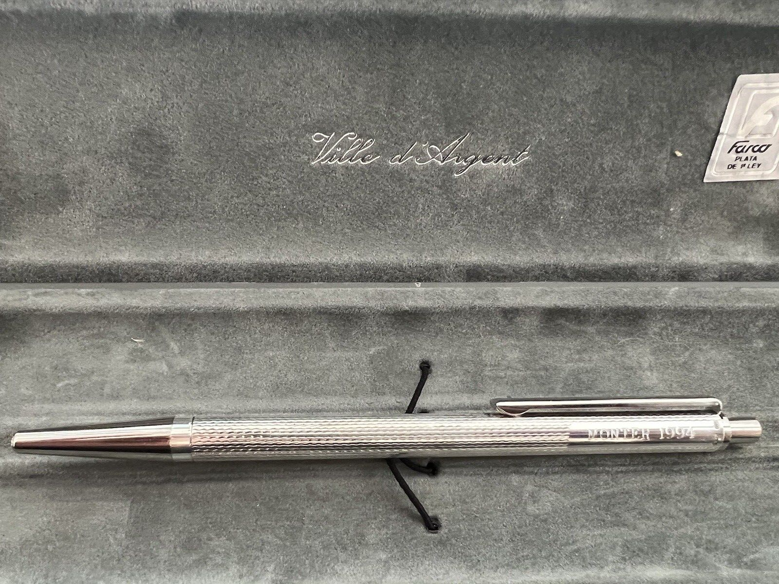 🔴 VILLE D'ARGENT Kugelschreiber 925 SILBER gemeißelte guillochierte Wellen MONTER 1994 