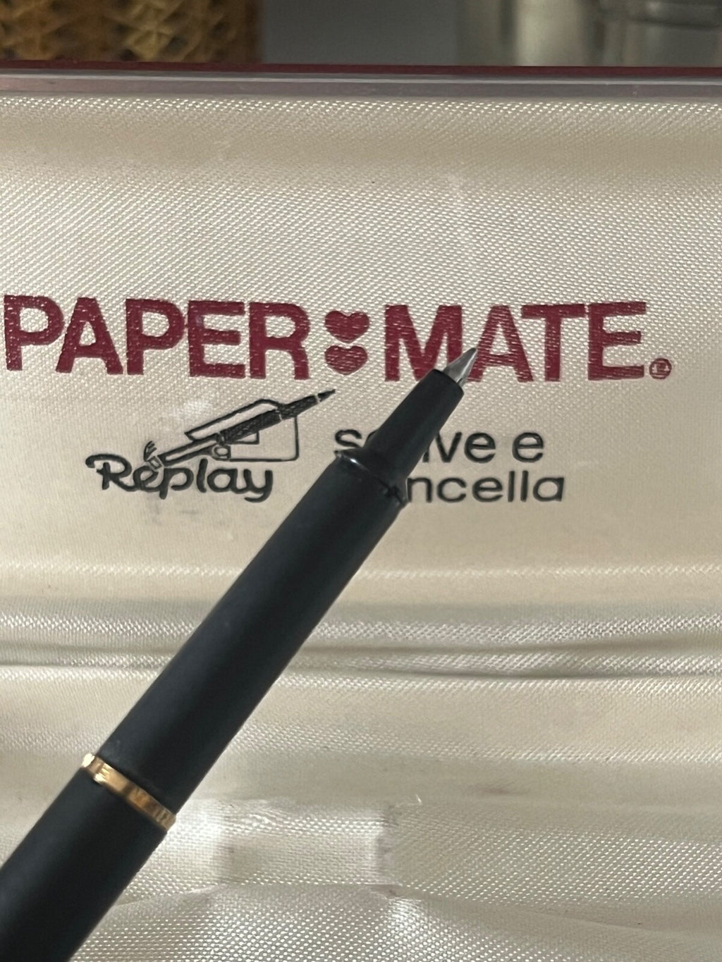 🔴 PAPERMATE penna sfera EPOXY in lacca nera profili dorati scatola vintage