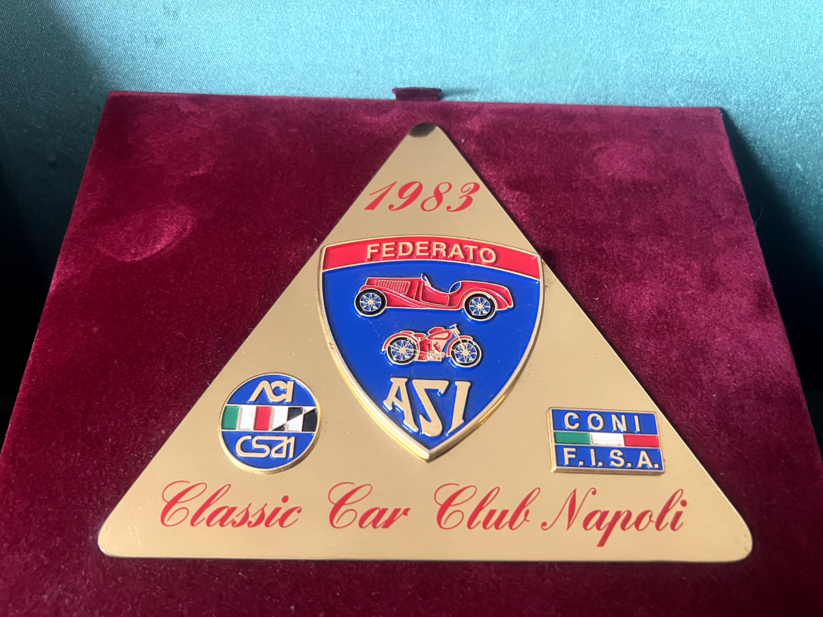 🔴 ASI Auto Moto Car Club Napoli Federated Plate Metallplakette CONI 1983 Bordüre 