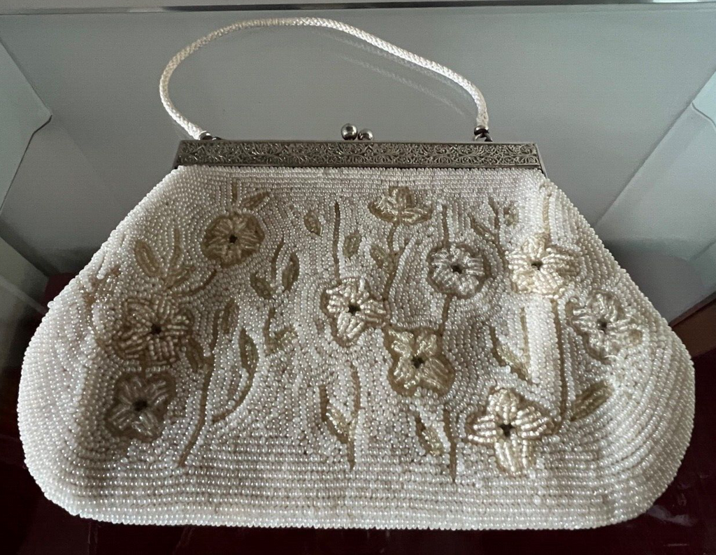 🔴 EAGLE BRAND bag in metal and AUTHENTIC PEARLS, handmade, with an art deco silk interior. 