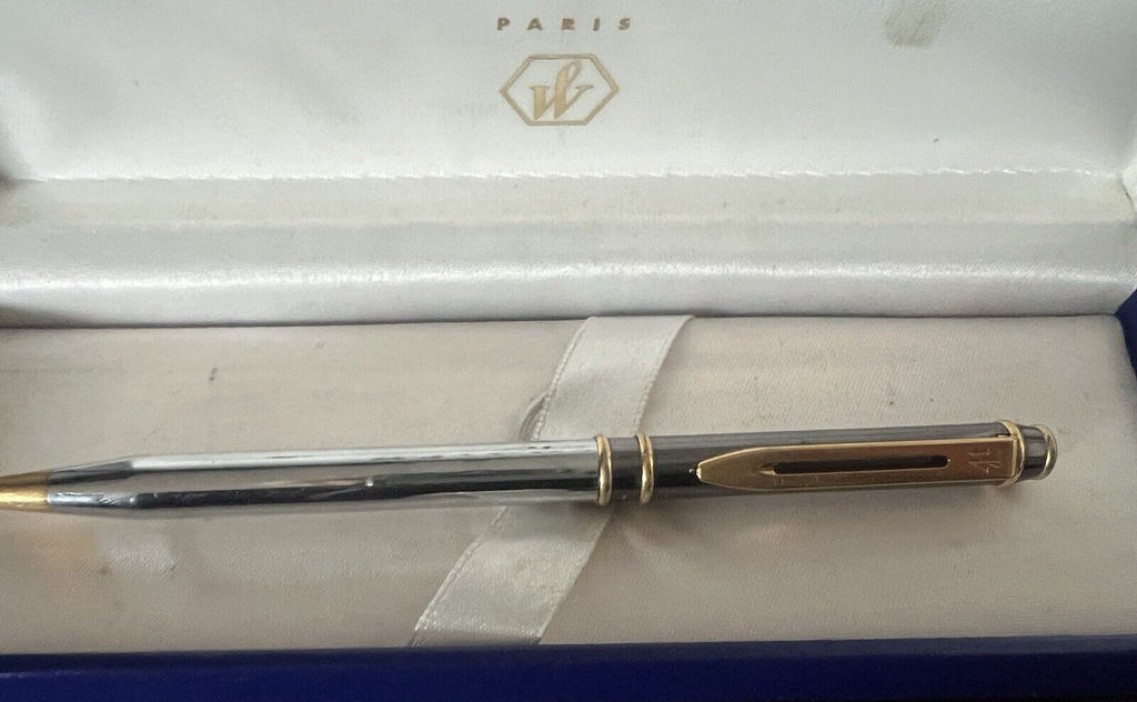 🔴 WATERMAN penna sfera lacca Laureat MKA canna fucile cromata profili dorati