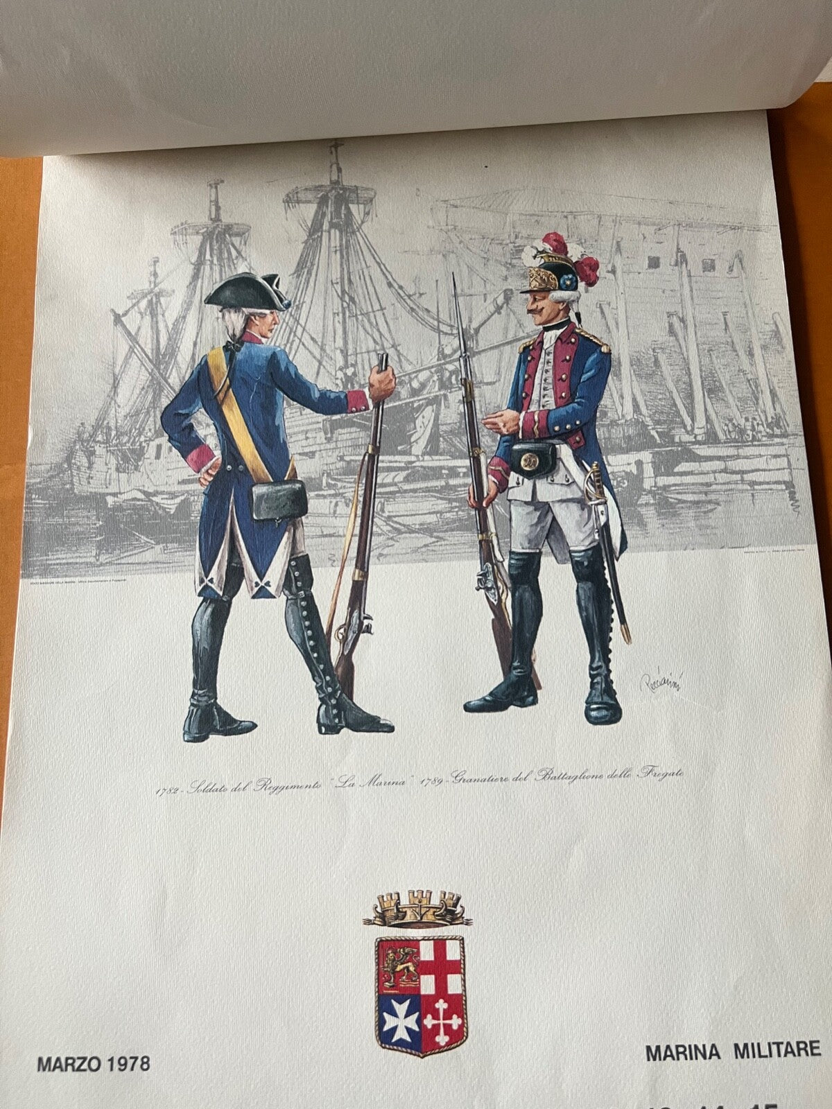 🔴 Kalenderdrucke der italienischen Marine von 1978 mit Abbildungen von Uniformen der italienischen Marine vor der Einigung 