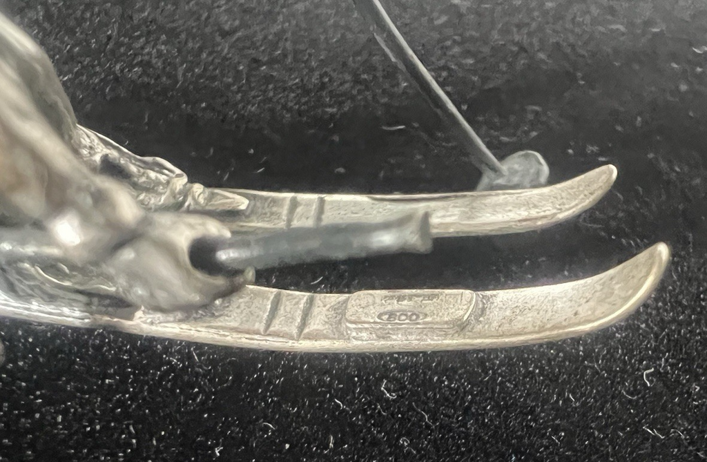 🔴 Sci ARGENTO 800 MASSICCIO modellino miniatura sciatore vintage