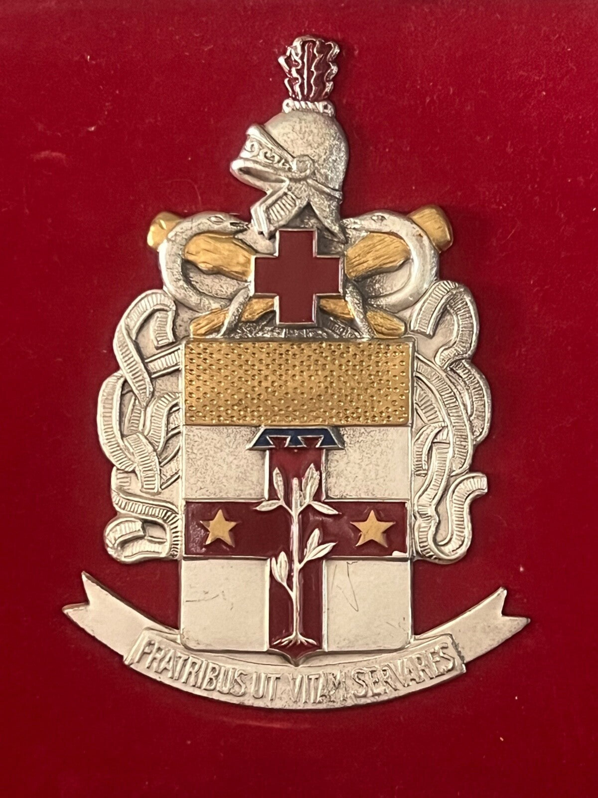 Crest Militaire Croix Rouge Forces Armées Italien en Métal Vernis Floqué Rouge