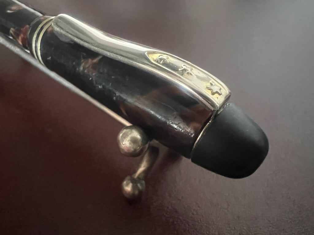 🔴 WILMAS penna stilografica celluloide marezzata pulsante fondo scrive vintage