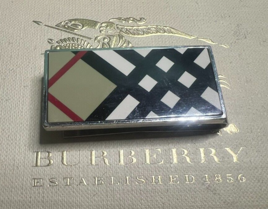 🔴 BURBERRY portafoglio fermasoldi ferma soldi acciaio tessera garanzia astuccio