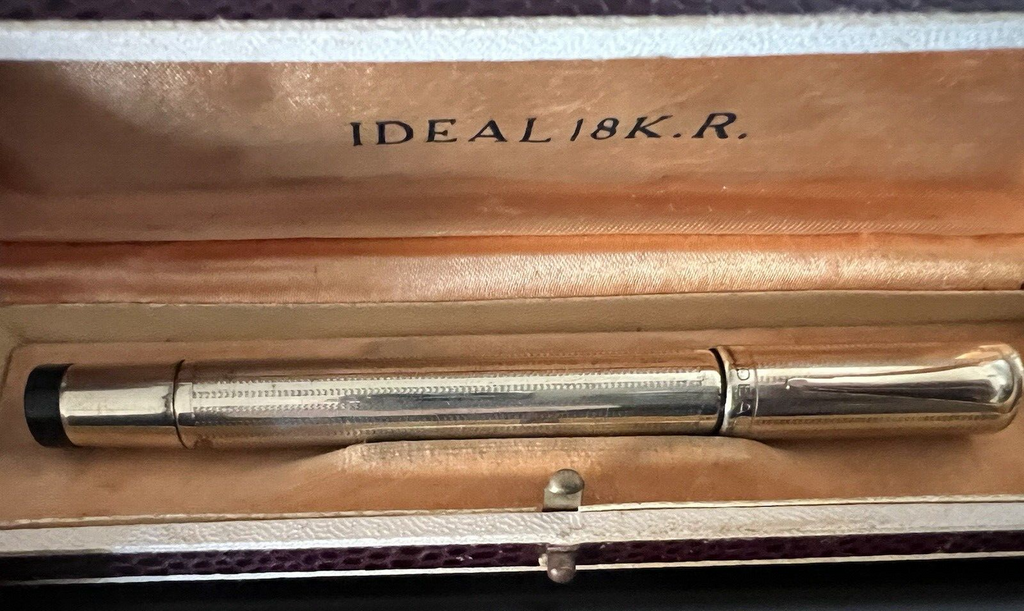 🔴 IDEAL penna stilografica retrattile pennino ORO 14 KT funziona vintage A