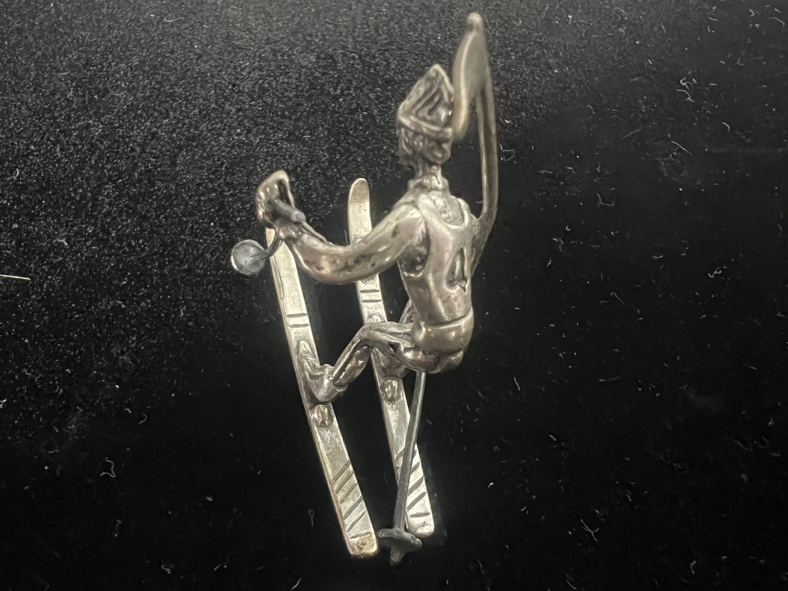 🔴 Sci ARGENTO 800 MASSICCIO modellino miniatura sciatore vintage