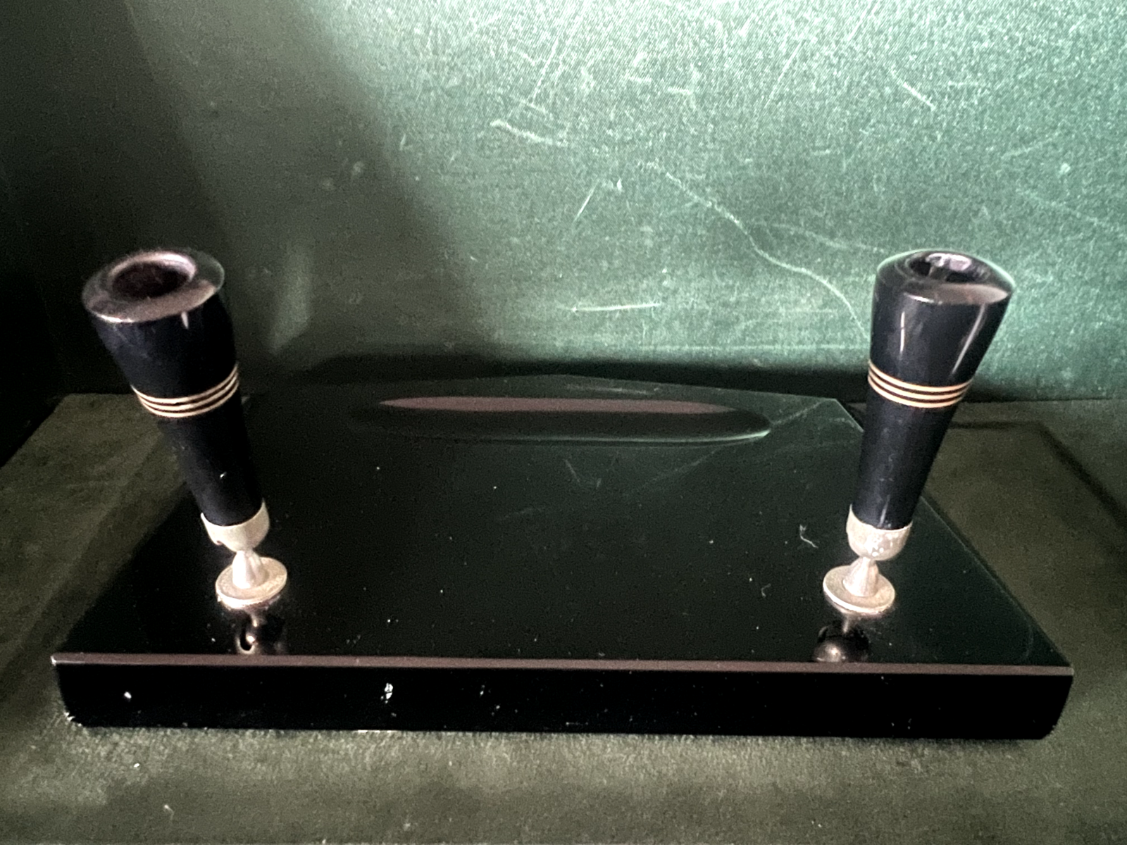 🔴 OMAS penna portapenne ONICE NERO sfera stilografica scrivania 2 posti vintage