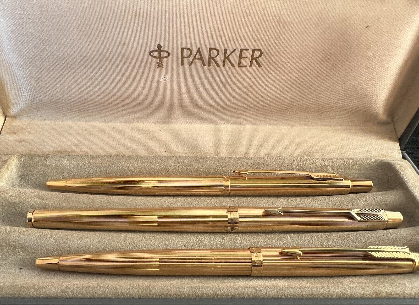PARKER 180 Gold Plated Fountain Pen And 2 Ballpoint Pens Write