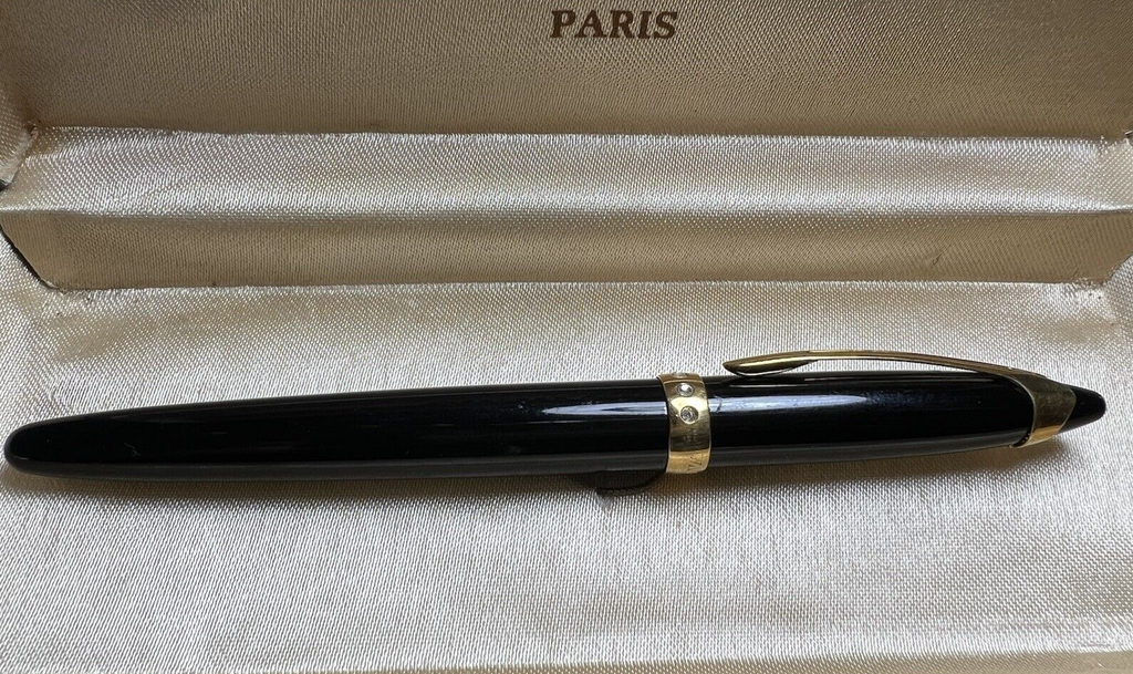 Waterman Stylo-Plume Sphère Ici Et Le Crystal Noire Avec Cristal Écrit Vintage