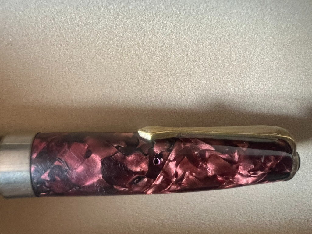 Stift Füllfederhalter Zelluloid Bordeaux Mit Knopf Langlauf Schreibt Vintage