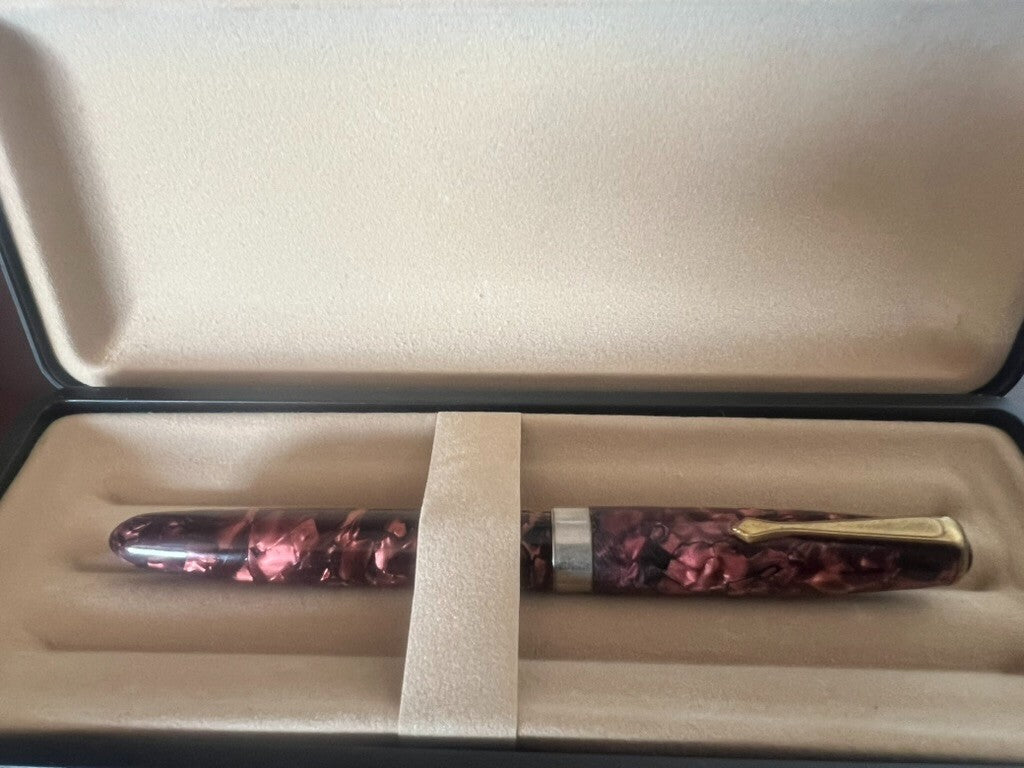 Stylo-Plume Stylo à Plume Celluloid Bordeaux Avec Bouton de Bas Écrit Vintage