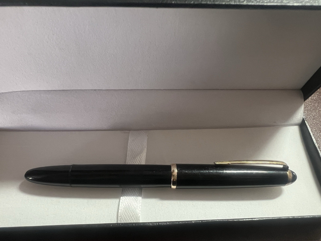 🔴 STAEDTLER penna stilografica PISTONE nera dorata pennino laminato oro vintage