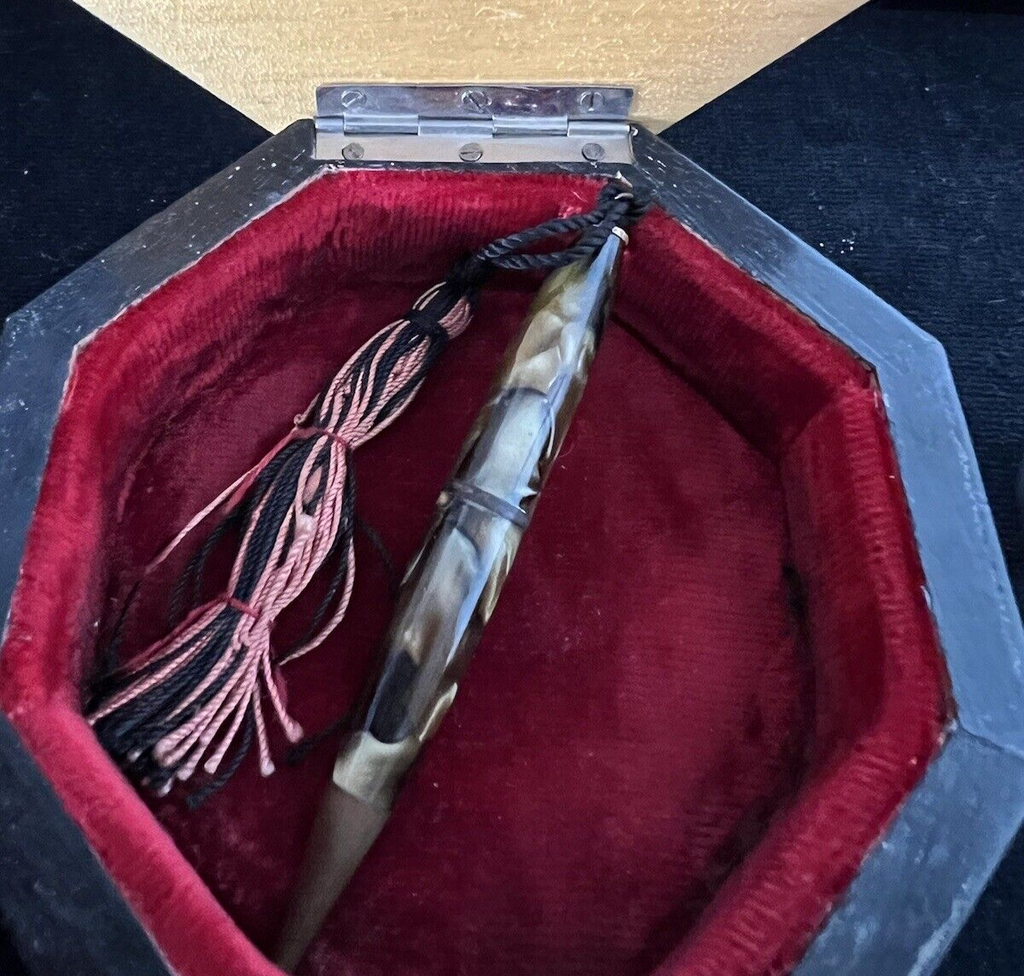 🔴 Matita meccanica celluloide MARMORIZZATA gancio ciondolo matita antica 1930