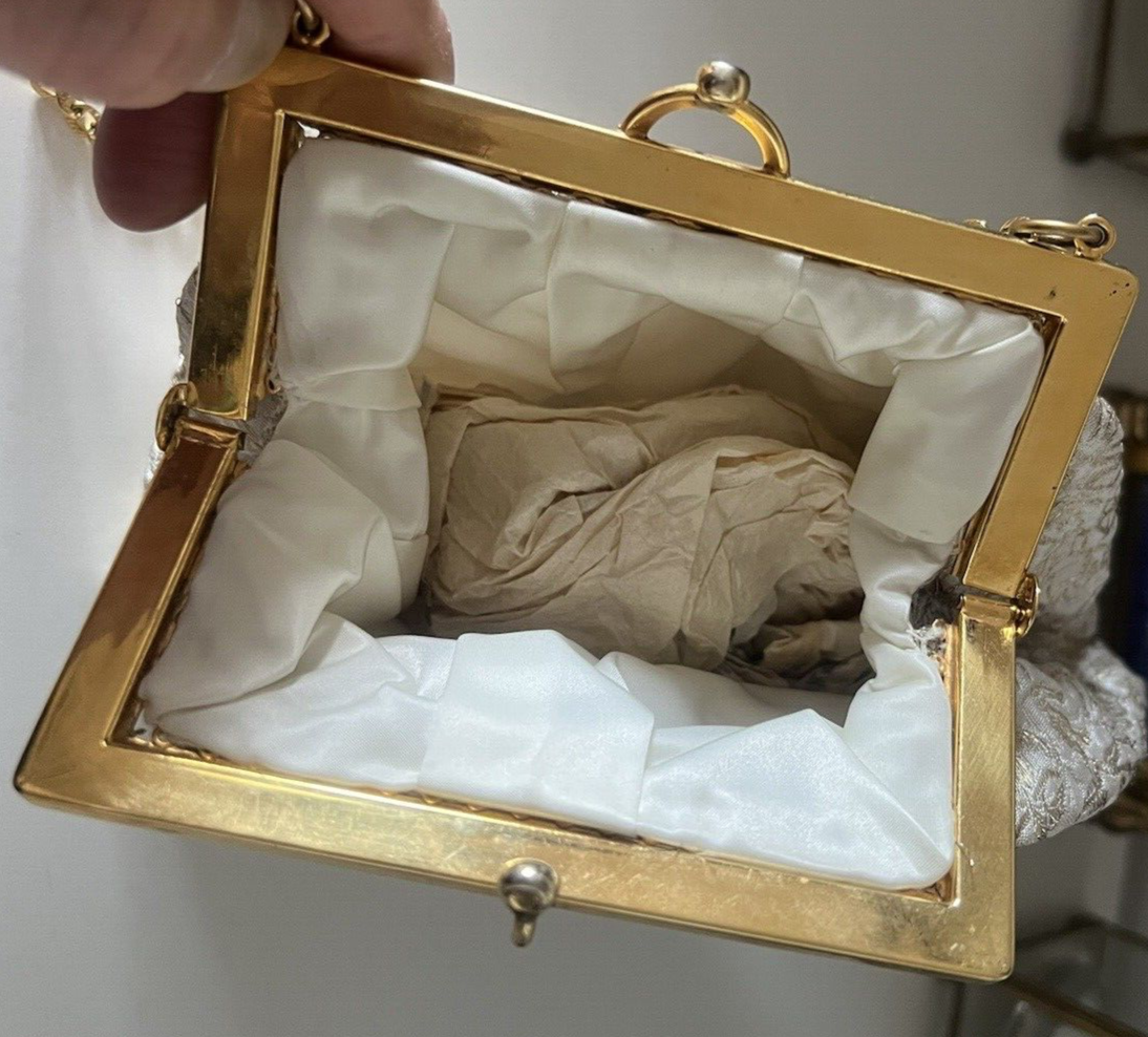 🔴 BORSA donna pochette fili DORATI bianca con ceselli e catena ART DECO'