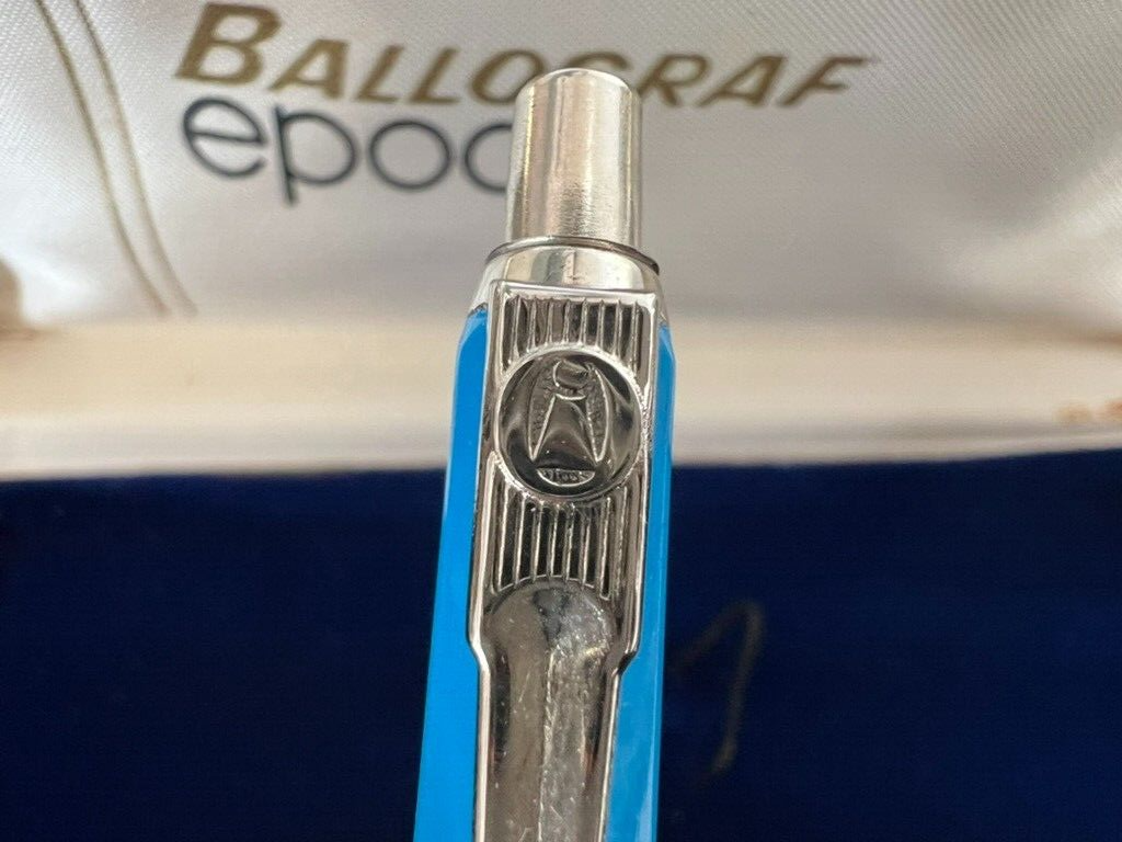 Ballograf Stylo-Plume Sphère Période Bouton Snap Bleu Chrome Vintage 9 