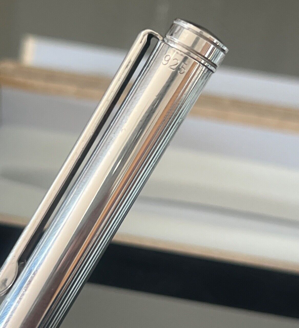 Stylo-Plume Sphère Argent Massif Rayures Bas-Relief Écrit Italienne Vintage 9