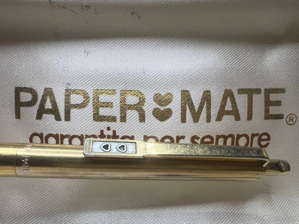🔴 PAPERMATE penna sfera dorata scrive con scatola vintage