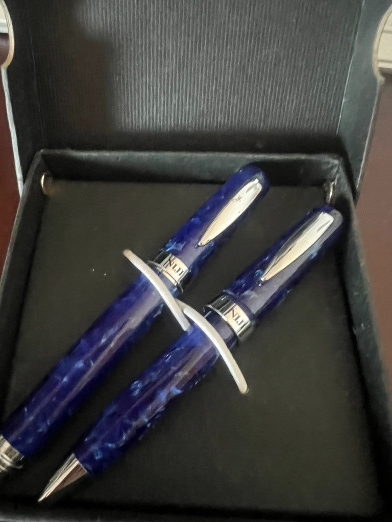 🔴 NIJI penna stilografica e sfera BLU RESINA IRIDESCENTE scrivono con astuccio