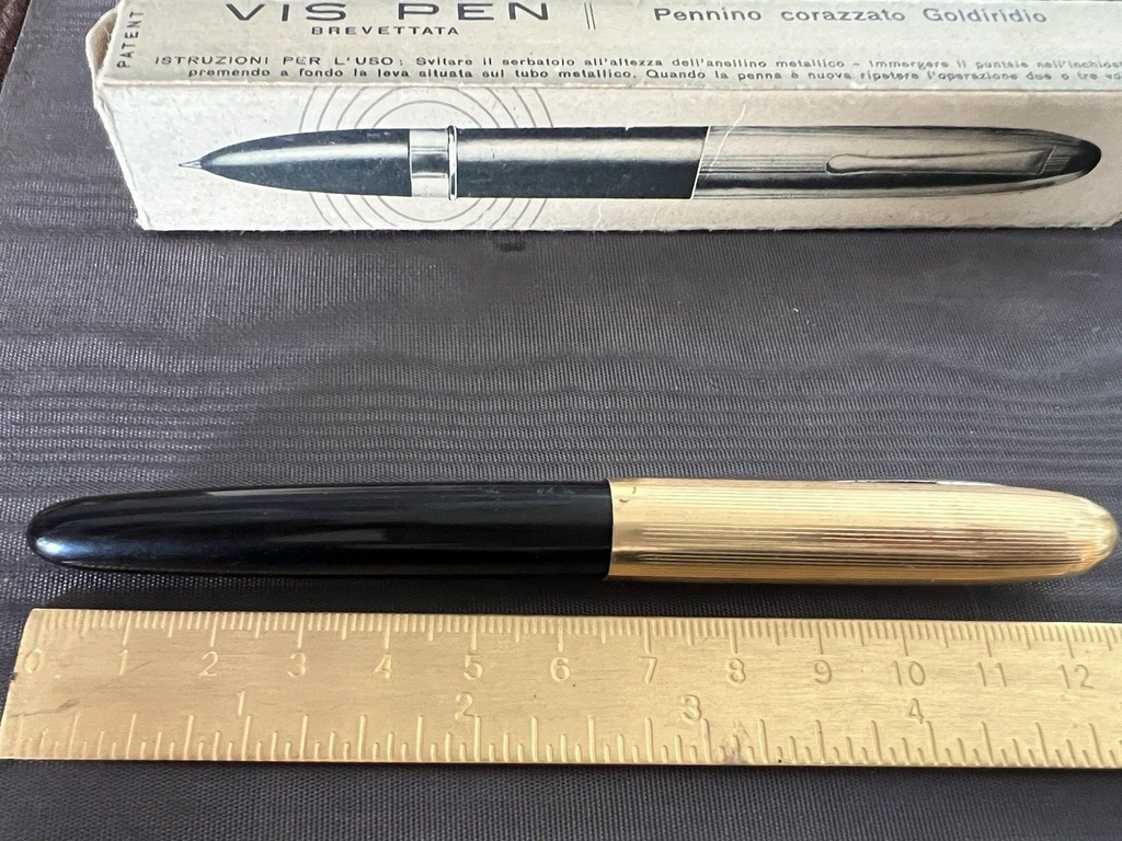 🔴 VIS PEN penna stilografica pennino ORO 14 KT scrive con astuccio vintage