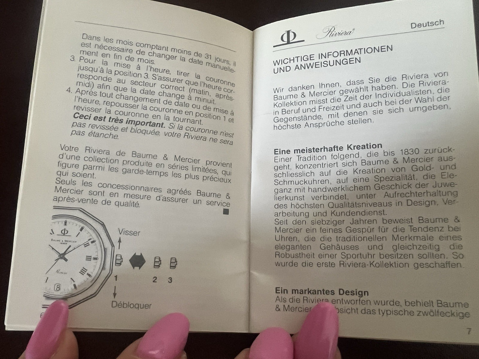 🔴 BAUME & MERCIER libretto istruzioni orologio RIVIERA lingue internazionali