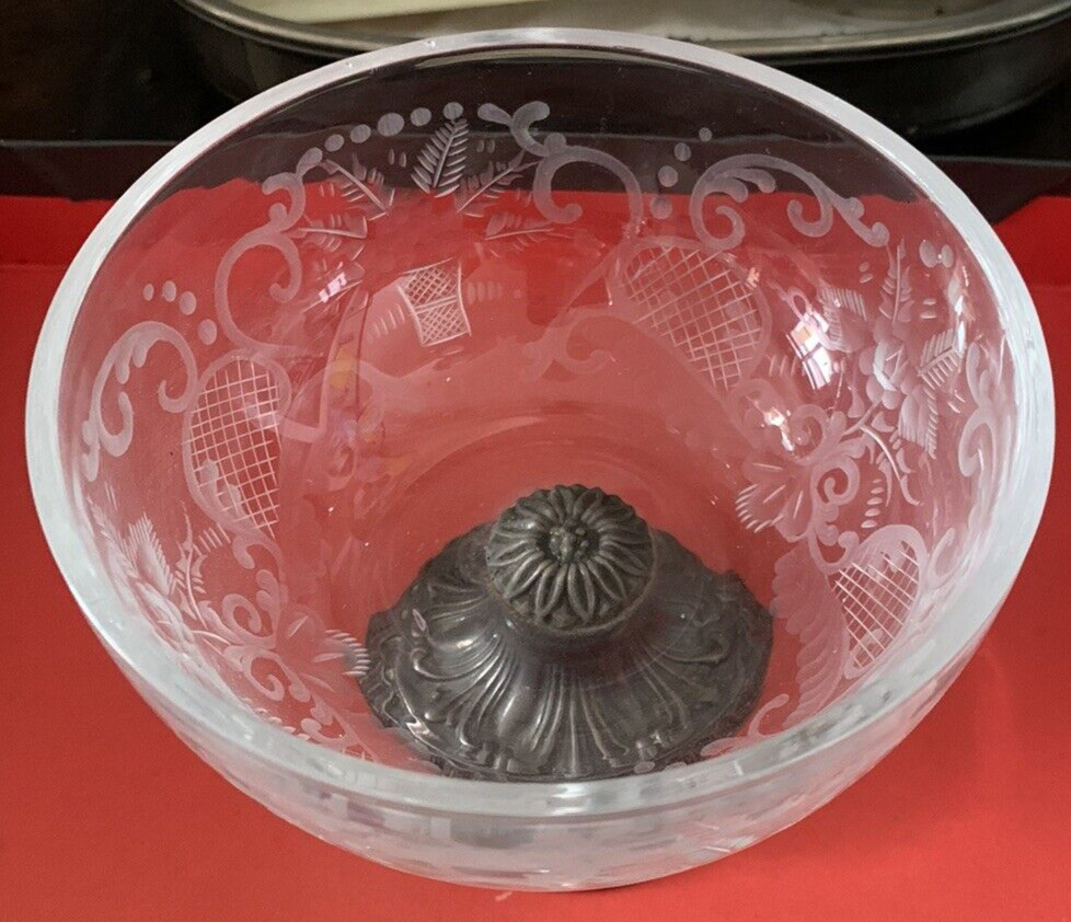 🔴 Bonboniere aus 800er Silber, handgraviertes Glas, ziseliert, Höhe 9,6 cm, Durchmesser 13 cm 