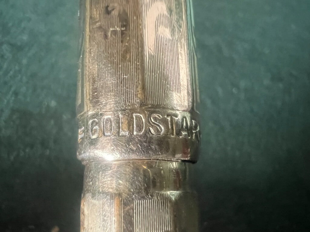 🔴 GOLDSTAR penna stilografica placcata oro pennino ORO pulsante scrive vintage