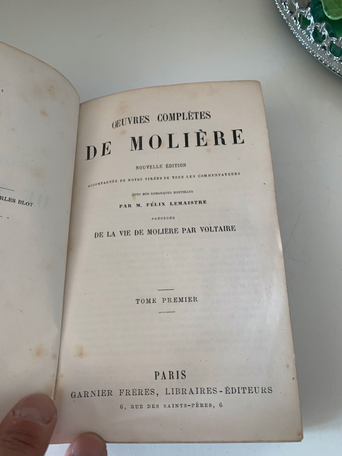 🔴 OUVRES COMPLETES De Moliere 1 volume by Voltaire antique book 1890 
