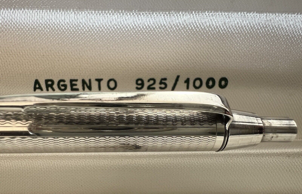 🔴 Penna sfera ARGENTO MASSICCIO 925 cesellata bassorilievo guillocchè 14