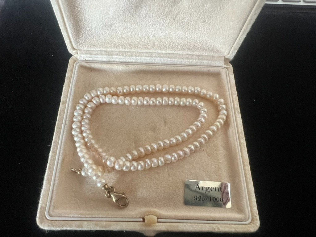 Necklace Perles Vrai Fermoir Argent 925 Plaqué Or Longueur 42.5 CM 
