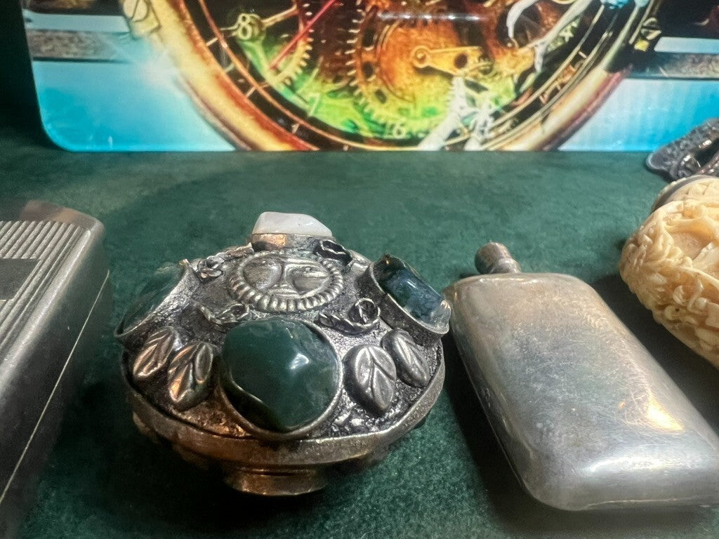 🔴 Porta PROFUMI ESSENZE da borsa toilette con specchio 5 PEZZI vintage