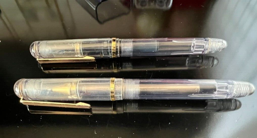 🔴 UNIC penna stilografica e sfera roller DEMONSTRATOR trasparenti vintage 1990