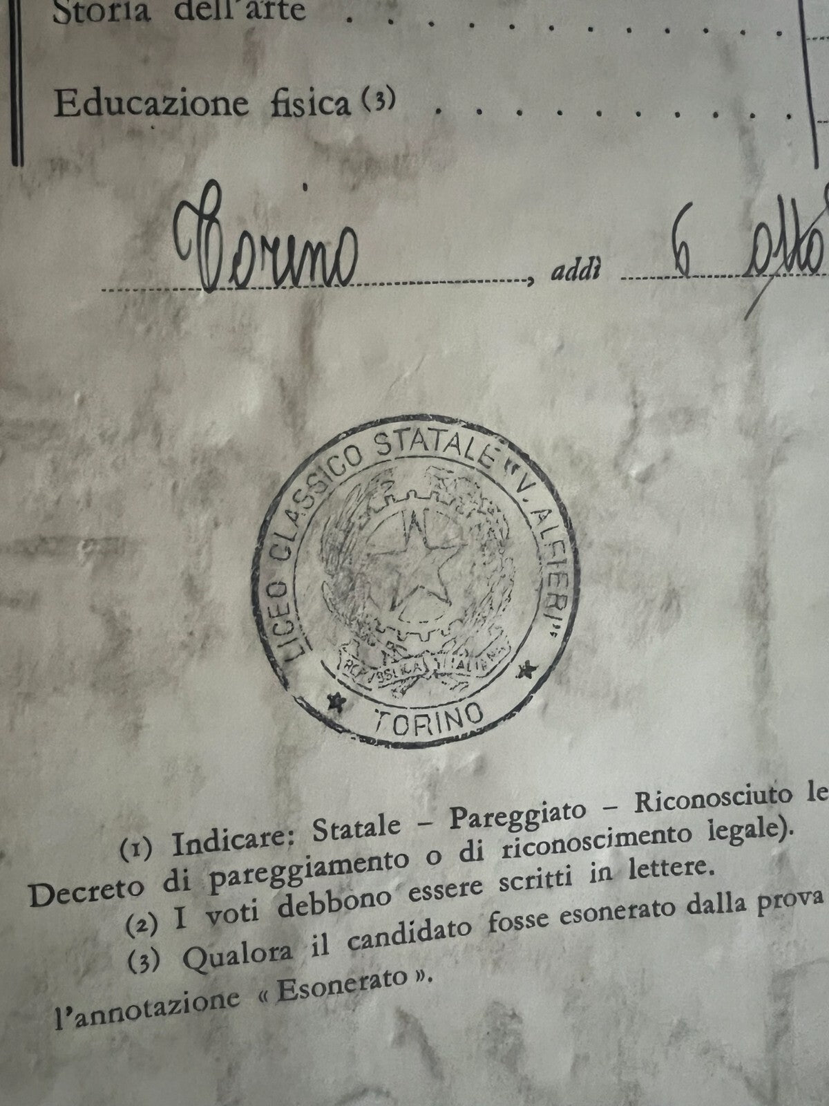Diplôme Abiball Classique Italien Avec Timbre Tampon Torchon 6. Oktober 1955 