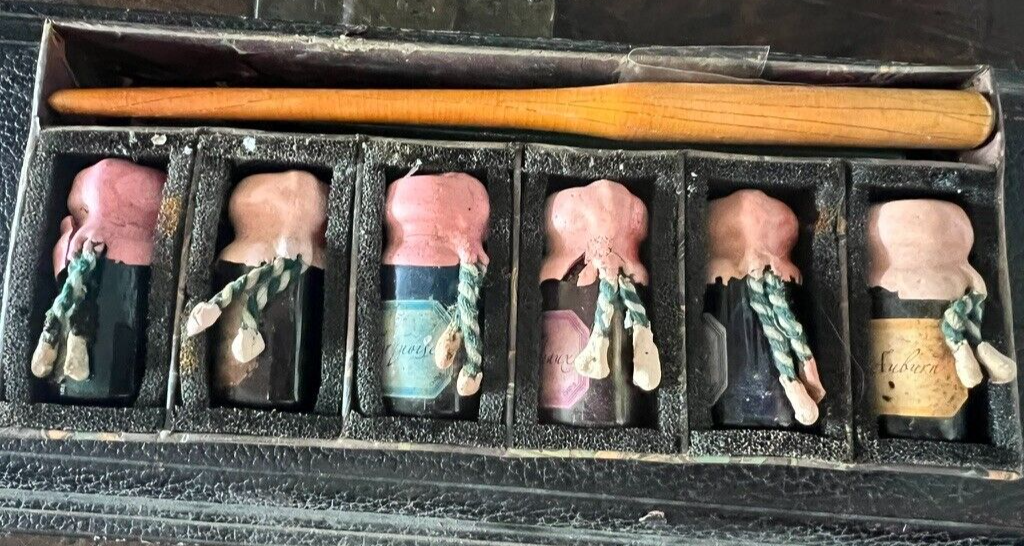 🔴 Penne stilografiche calamai con 6 INCHIOSTRI sigillati con ceralacca vintage