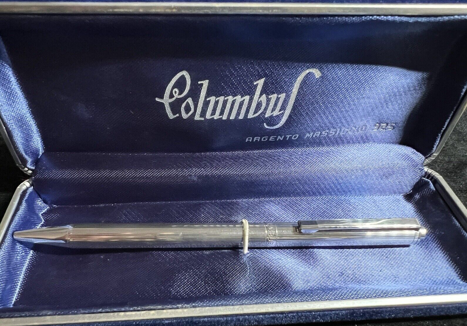 Columbus Stylo-Plume Sphère Argent Massif 925 Snap Rayé Bas Relief Vintage 