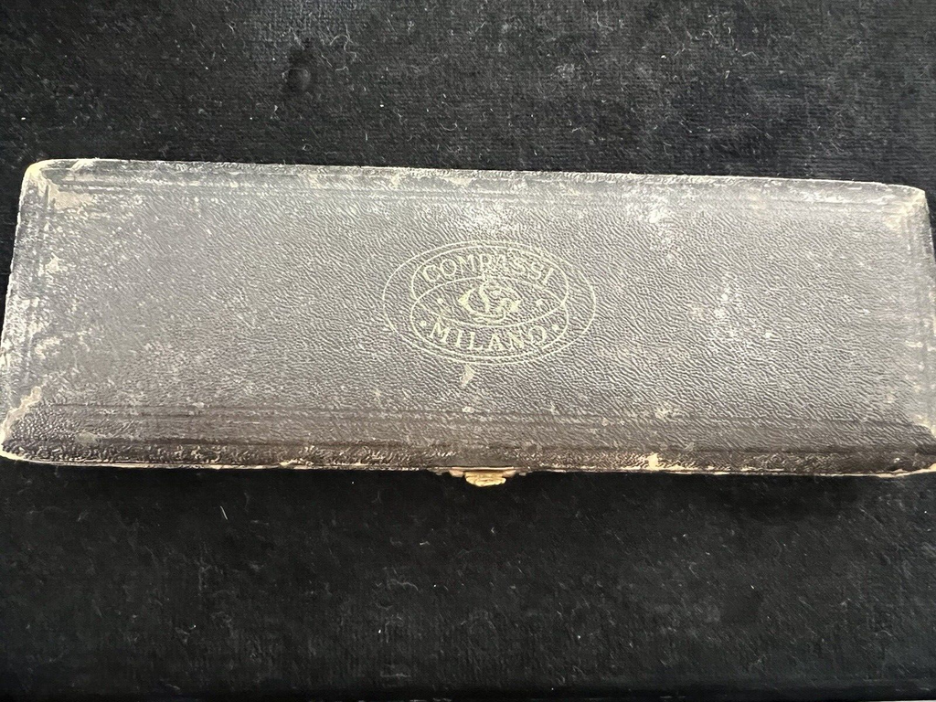 🔴 COMPASSI MILANO disegno tecnico ottone scatola velluto legno pelle VINTAGE
