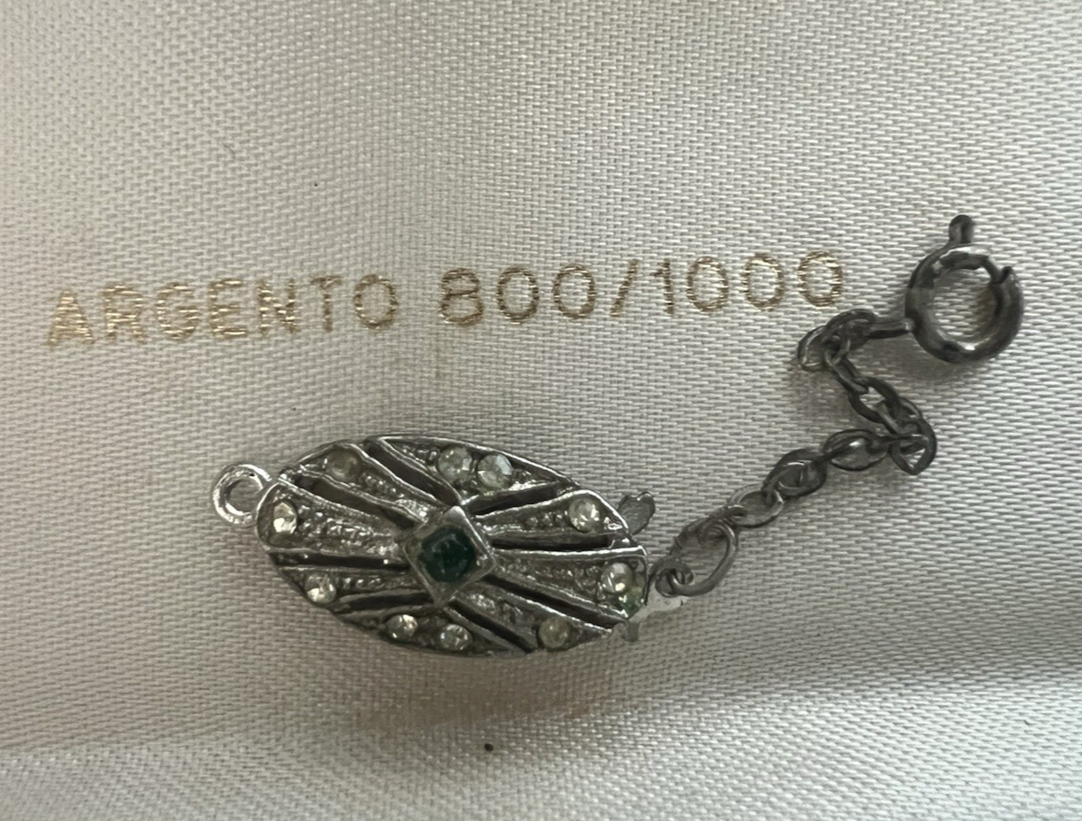🔴 ARGENTO 835 chiusura collana gancio 1 filo con pietra verde vintage