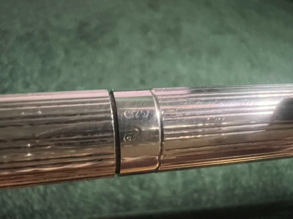 Stylo-Plume Sphère Argent 925 Massif Corps Rayé Écrit Avec Trousse 5