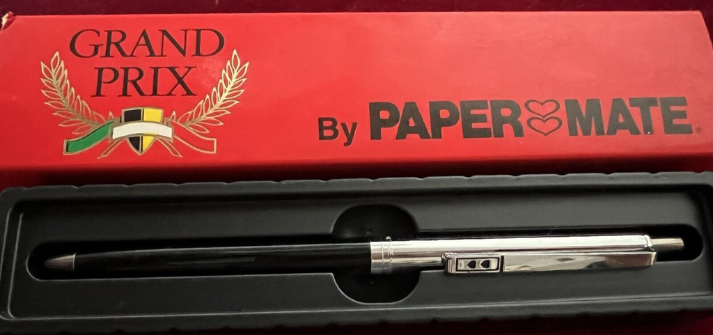🔴 PAPERMATE penna sfera GRAND PRIX MESSICO cromata a pulsante vintage 1992