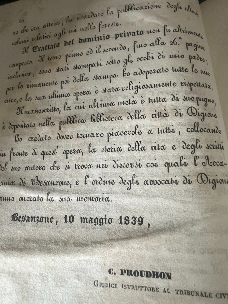 Livres Traité Del Domaine De Propriété'Proudhon Italien Anciens 1844