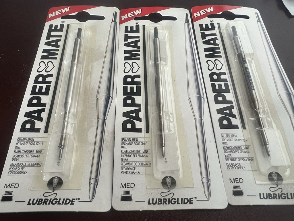 🔴 PAPERMATE refill penna nero medio 3 PEZZI ricambio ricarica inchiostro Aurora