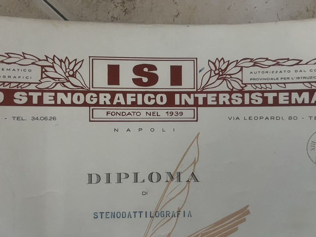 Diplôme Stenodattilografia Isi Institut Stenografico Intersistematico 1963