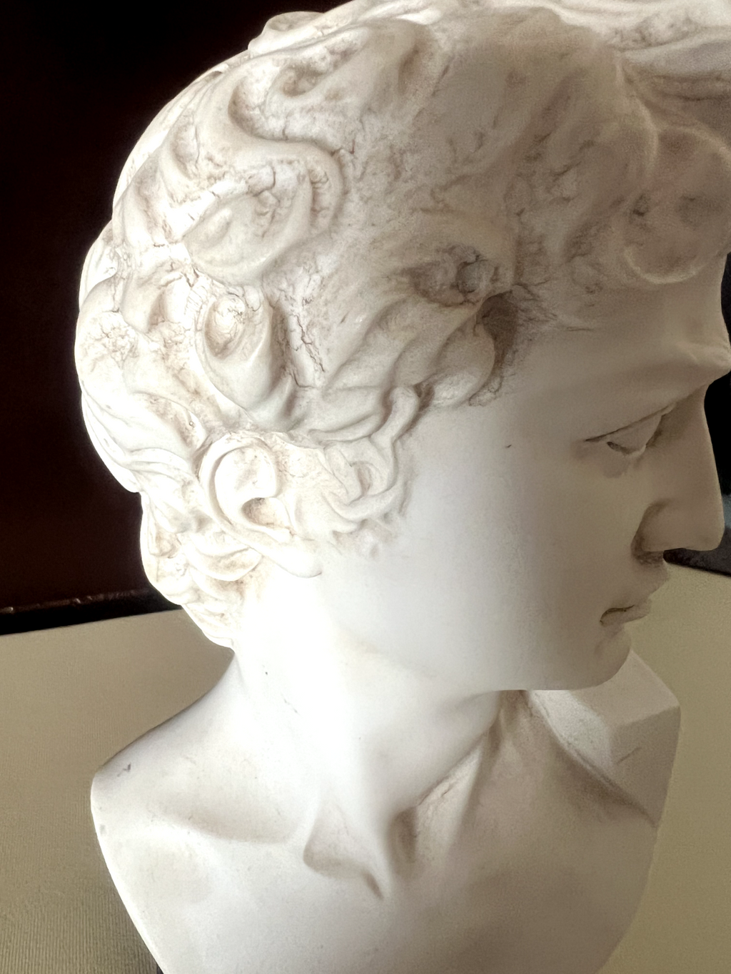 David Statue Sculpture Base Marbre Signé Bessi Bibliothèque Buste L 10 H 22 CM
