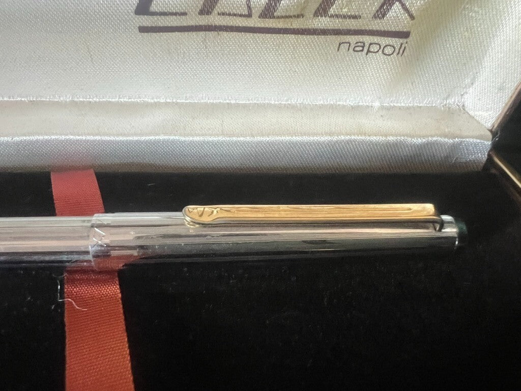 🔴 LALEX penna sfera corpo cromato a righe italiana scrive vintage