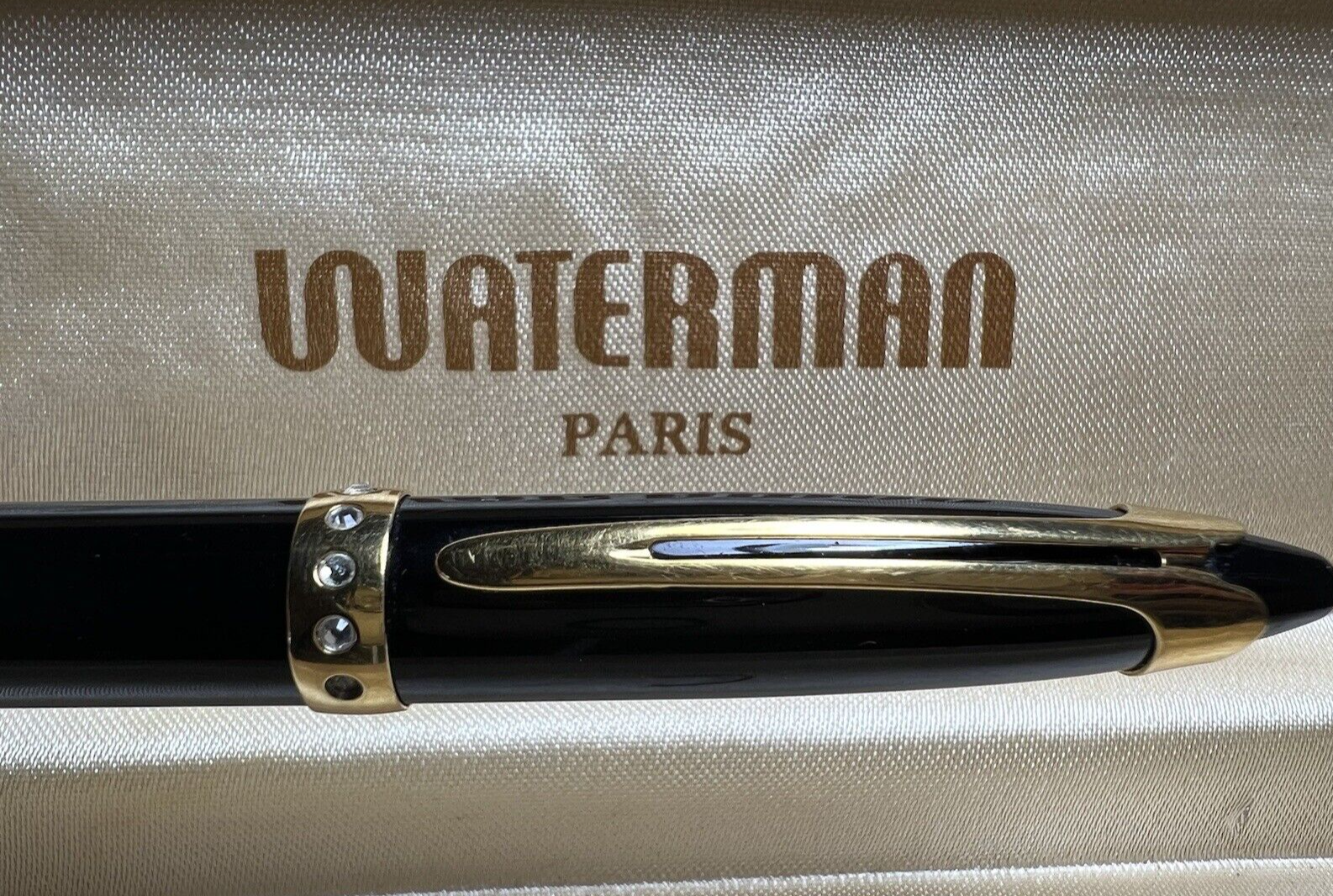 🔴 WATERMAN Ici et La Crystal schwarzer Kugelschreiber mit Kristallen, Vintage-Stil 