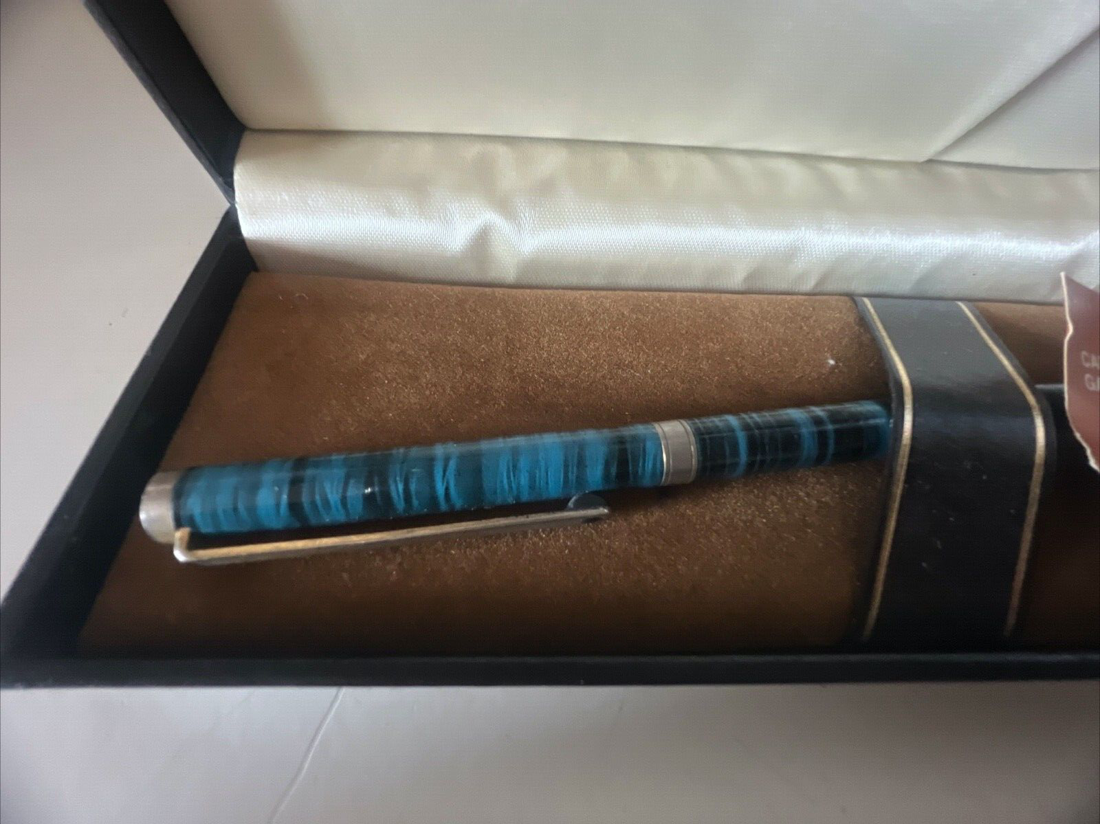 🔴 MAXIM penna sfera lacca a righe azzurre marmorizzate con astuccio vintage