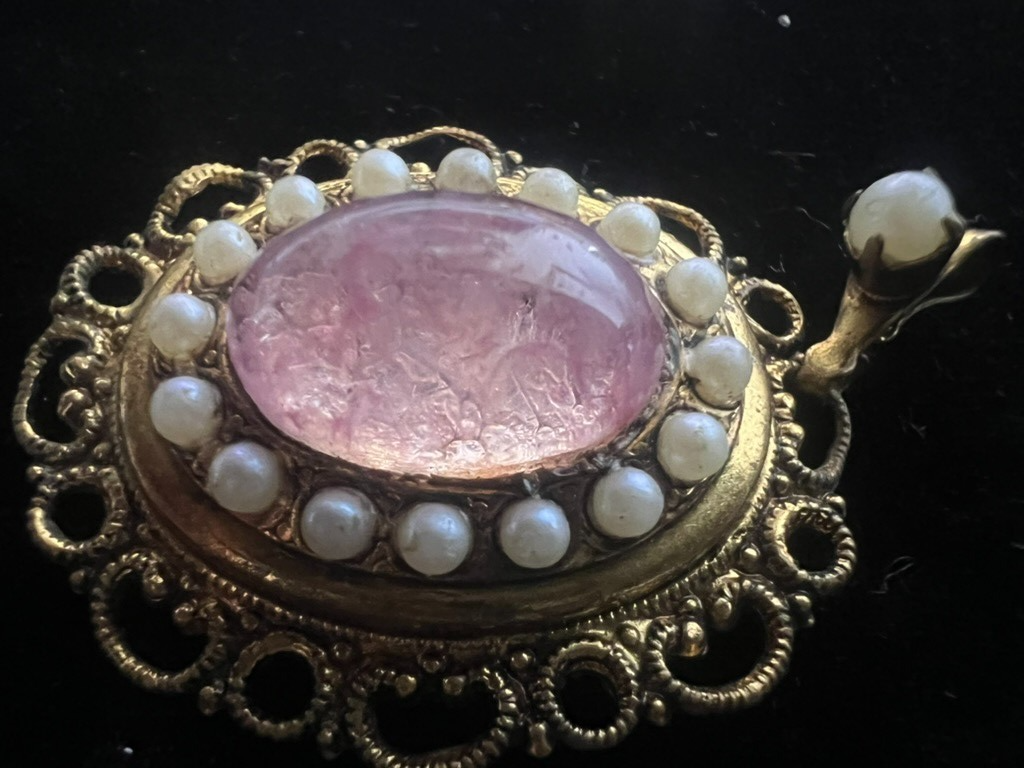 🔴 Ciondoli collana in metallo con perle pietra azzurra delfini lotto vintage